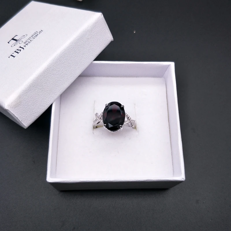 Tbj, натуральный овал драгоценного камня 10*14 мм гранат кольцо из стерлингового серебра 925 украшения с простым дизайном для женщин юбилейные вечерние и повседневные