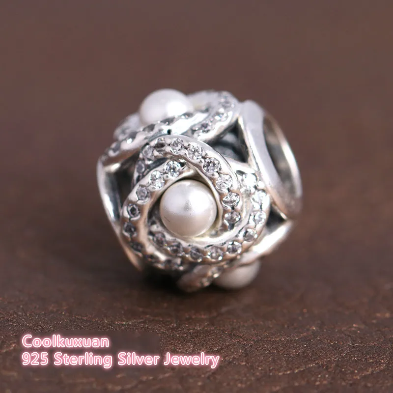 

2019 Mothers Day Original 925 Sterling Silver Luminous Love Knot, White Crystal Pearl & Clear CZ charm Fits Brand bracelets