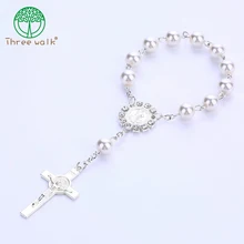 Imitazione Perla Perline Perle del Rosario Cattolico Cattolica Santa Comunione argento Ali di colore Crocifisso Pendenti con gemme e perle Del Braccialetto nizza regalo