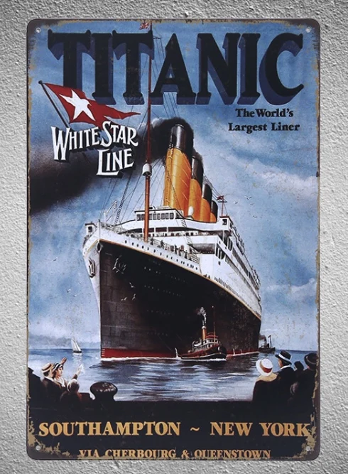 

1 piece Titanic Sinking Ship New York Tin Plates Signs wall Room man cave Decoration bar Art retro shabby vintage Poster metal