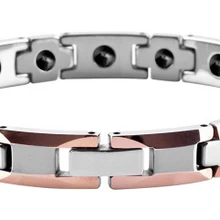 Женский полированный блестящий вольфрам карбид скошенное покрытие из розового золота с германиевым магнитным браслетом/TUBR1003