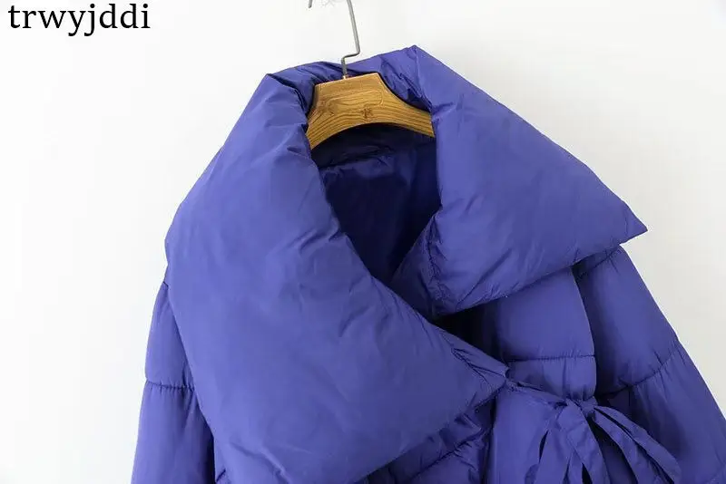 Manteaux Longues Bas Coton Nouveau Grand Blue Femmes Filles 2018 Unie Mode Veste N124 À Revers Manches Arc Survêtement Lâche Vers Le D'hiver De Couleur 54LARj