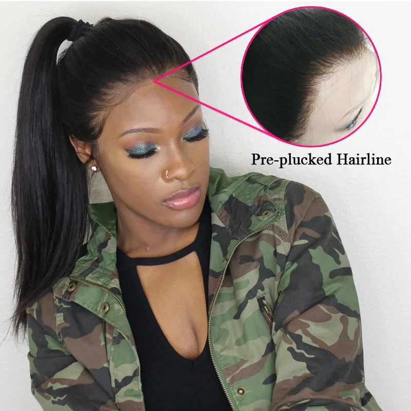 360 Lace Wigs Short Bob Wig with Bangs Yaki Straight for Black Women 4.5 inch Pre Plucked Brazilian Remy Bleached Knots