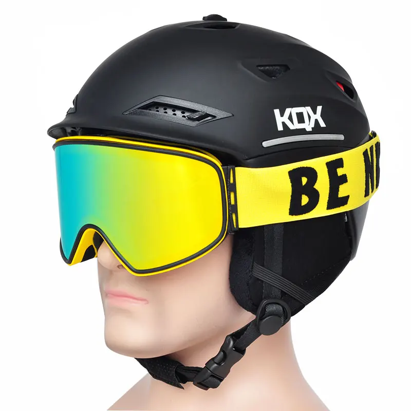 2 в 1 с магнитным двойным использованием поляризованные линзы противотуманные UV400 сноуборд мужские лыжные очки женские лыжный шлем очки набор - Цвет: Yellow Gold Set