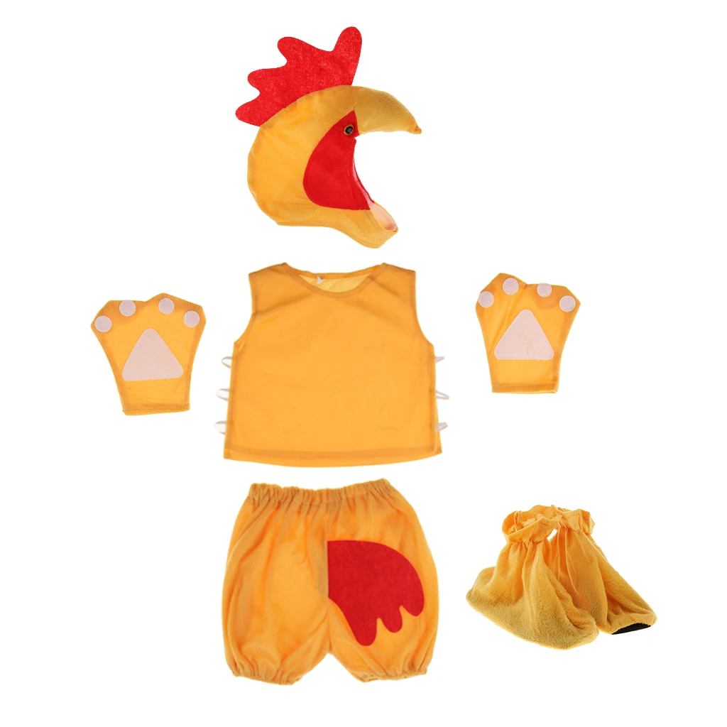 Kids Animal Costume Set Cock Hat Top Shorts Gloves Shoes Party Halloween