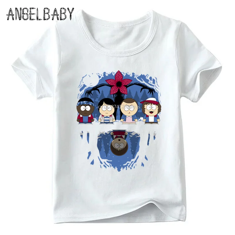 

Children Cartoon Stranger Things South Park Print Funny T shirt Boys and Girls Summer Tops Kid Soft White T-shirt,ooo5062