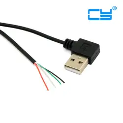 5 шт./лот под прямым углом 90 градусов USB 2.0 Тип мужской 4 провода открытым кабель для DIY OEM черный цвет 50 см