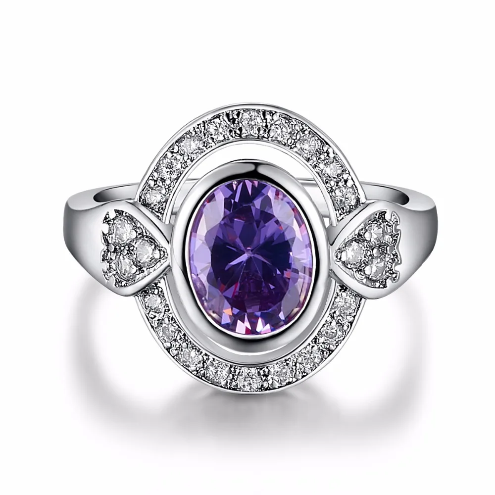 Luxury Oval Cut Purple Cubic Zirconia Wedding Fine Jewelry Banquet