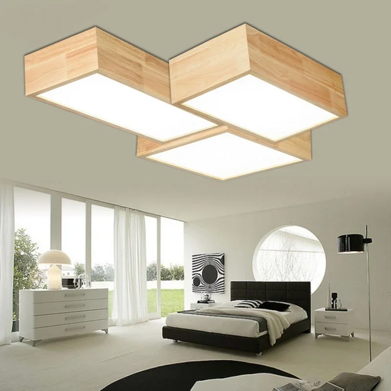 

Wooden Rectangular Box LED Ceiling Light Creative Living Room Bedroom Study Office Lighting Free Combination Ceiling lamps ZA