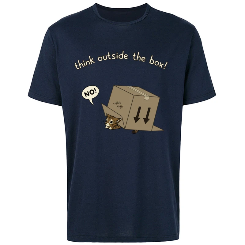 Tops Shirt Think Outside the Box (1) T Shirts Fall Funny Unique Short Sleeve 100% Cotton O-Neck Student T Shirts Unique Think Outside the Box (1) navy