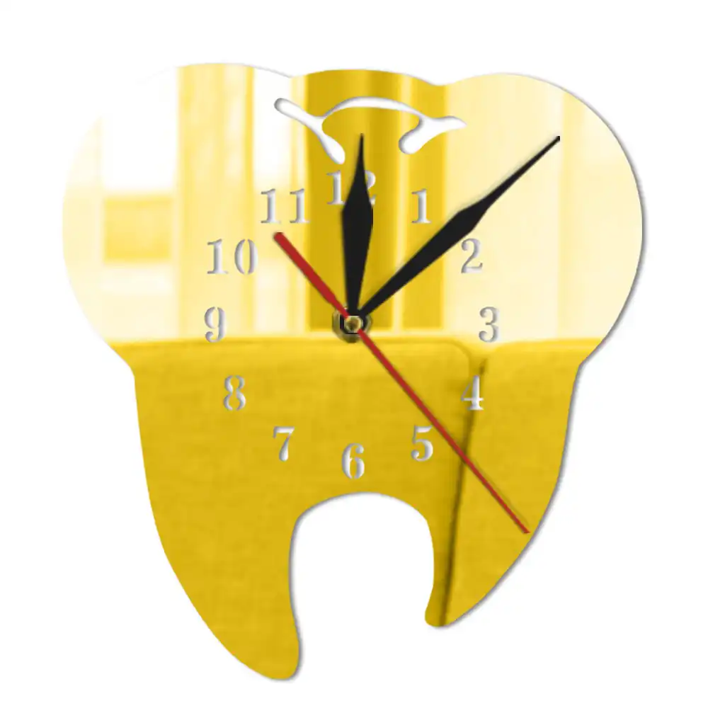 Tooth Wall Clock Mirror Modern Design Wall Watches Dental Clinic Art