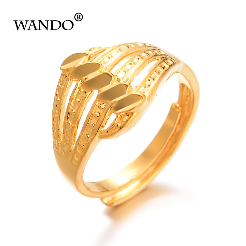 WANDO Unique Personality Flower Gold Color Ring African Wedding Celebrities Evening Party Luxury Metal girlfriend jewelry R63