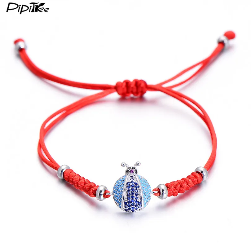 

Pipitree Blue Zircon Ladybug Charm Bracelet for Women Men Snake Knot Red String Bracelets & Bangles Jewelry Lucky Christmas Gift
