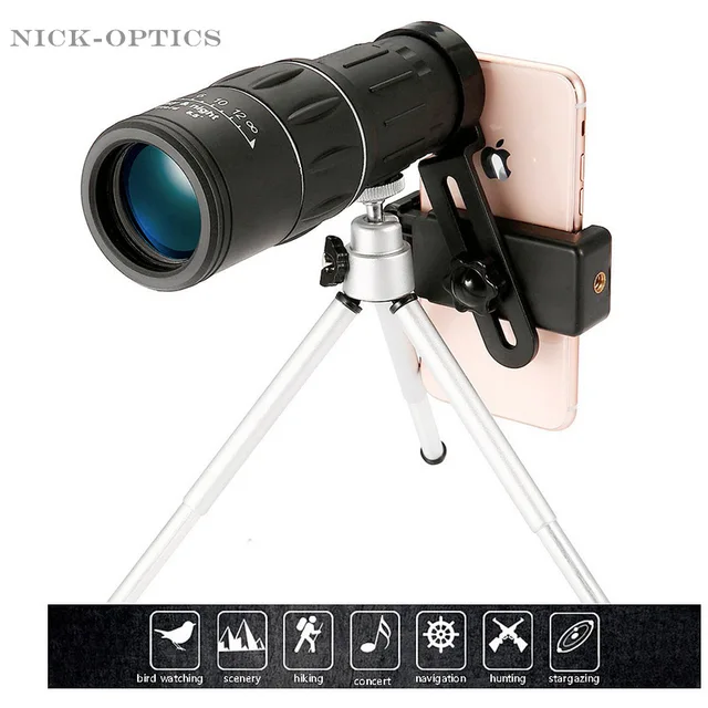16X52 upgrade Telescope HD Monocular Handheld scope for Outdoor Hiking with Universal smart phone holder and tripod Watch soccer