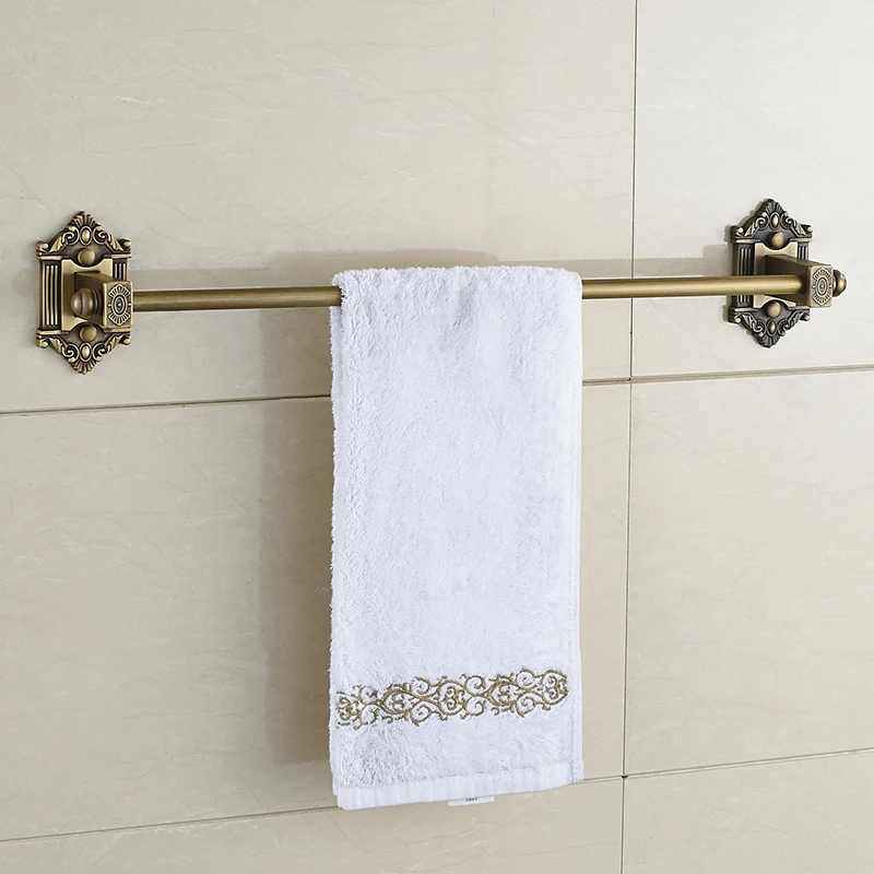 European Brass Towel Rack Single Bar Carved Copper Brushed Towel Holder
