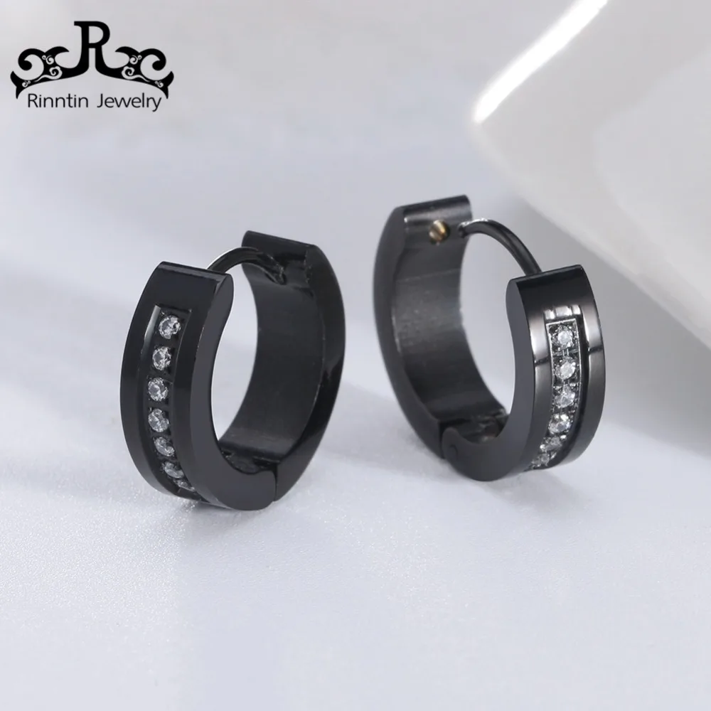 

Rinntin Beautiful Huggie Black Female Earring With AAA Cubic Zirconia Hoop Earrings For Women New Design Fashion Jewelry DGTE72