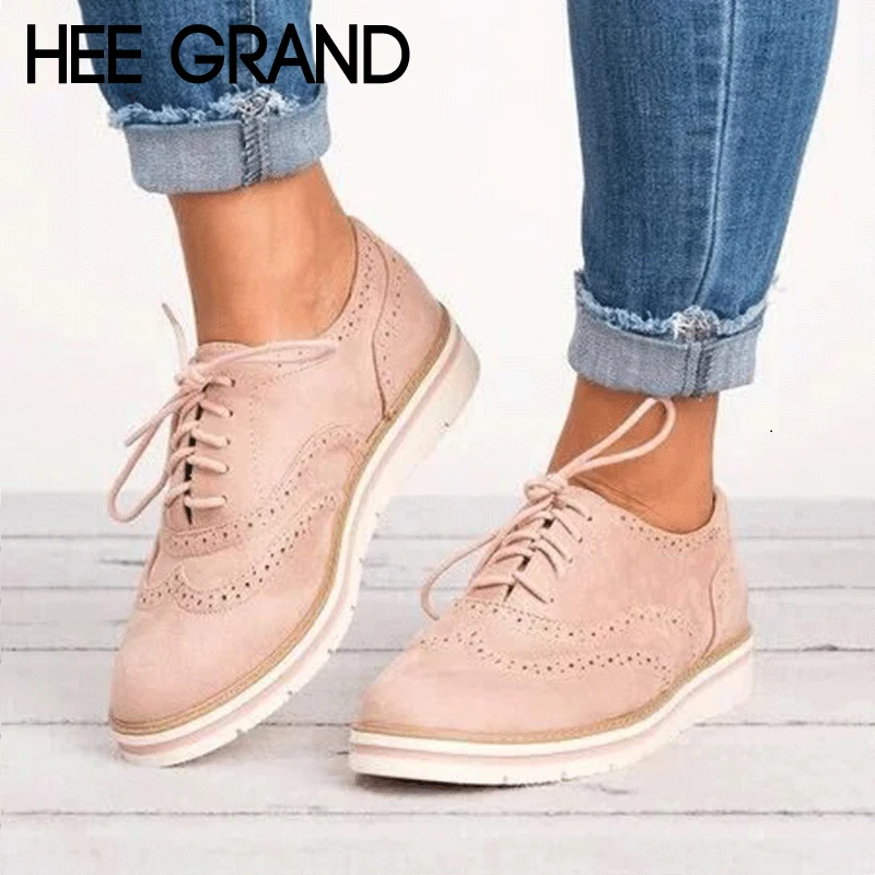 Vente HEE GRAND Caoutchouc Richelieu Chaussures Femme Plate Forme Oxford Britannique Style Creepers Découpes Plat Occasionnel Femmes Chaussures 5 Couleurs XWD6990