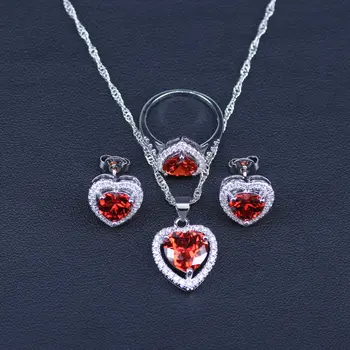 

Risenj Love Silver Color Jewelry Sets For Wedding Women Cubic Zirconia Pendants Necklaces Earrings Rings Set Valentine's Gift