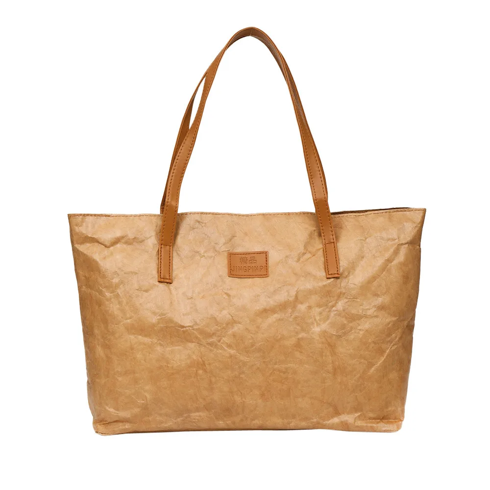 

Retro Tote Made Old Folded Kraftpaper Shoulder Bags Casual Lightweight Handbag Girls Solid Color Paper Travel Hand Bag #YJ