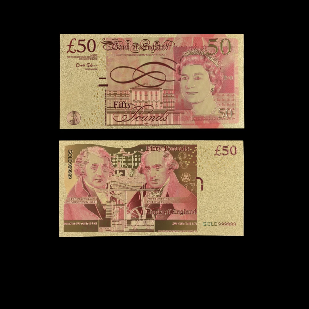 10 шт./лот Соединенного Королевства 50 фунтов красочные банкнота из золотой фольги с покрытыем цвета чистого 24 каратного золота GBP банкнот стоит сбора, если изделие вручается в виде подарка