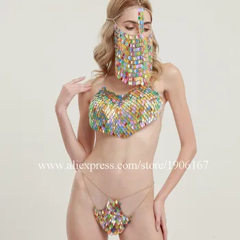 

Sexy Lady Party Evening Belly Dance Suit With Mask DS Stage Performance Pole Dance Singer Masquerade Clothes Ballroom Costume