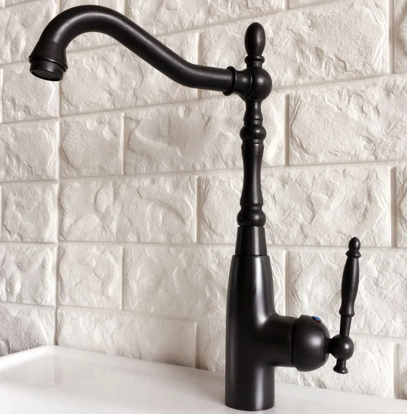 Kitchen Wet Bar Bathroom Vessel Sink Faucet Black Oil Rubbed Bronze One Handle Swivel Spout Mixer Tap Single Hole mnf376