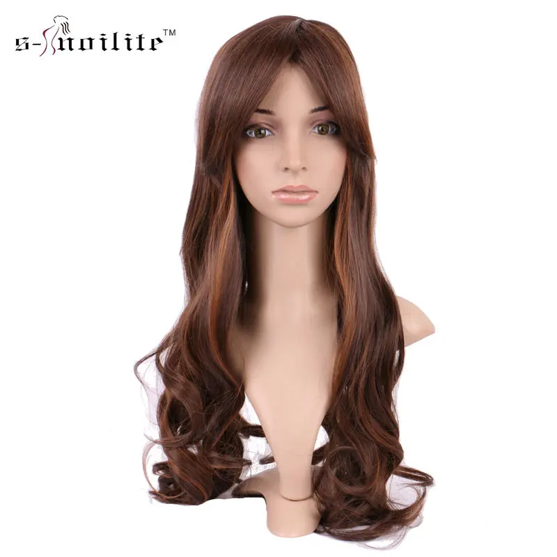 S-noilite короткие коричневые светлые парики Высокая термостойкая синтетическая полная голова парик 100% настоящие натуральные волосы кусок