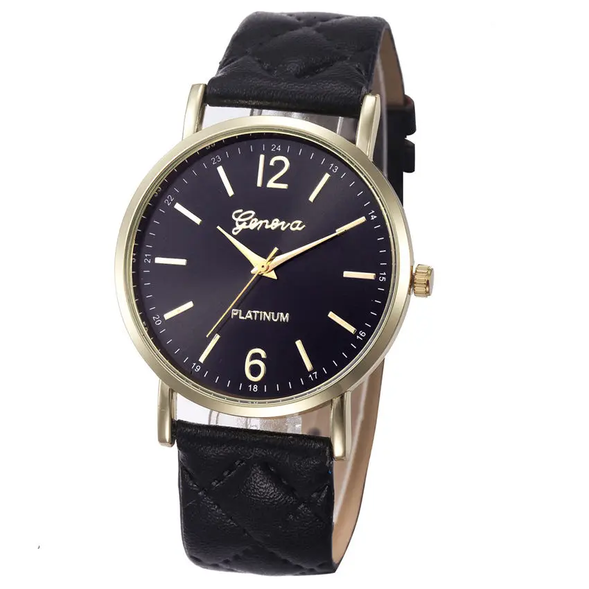 Новые модные женские часы Geneva Топ люксовый бренд дамские часы кожаные кварцевые часы reloj mujer мужские часы# D - Цвет: Black