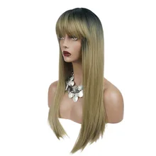 StrongBeauty Women's Synthetic Wigs Ombre Silver gray/Blonde Hair Long Straight Neat Bang Style Natura Wigs StrongBeauty Women's Synthetic Wigs Ombre Silver gray/Blonde Hair Long Straight Neat Bang Style Natura Wigs