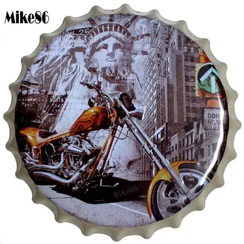 

[ Mike86 ] NEW YORK Motor Vintage Bottle Cap Metal Painting Retro tin sign Pub Family Gift HOT Home Hall Decor 40 CM BG-56