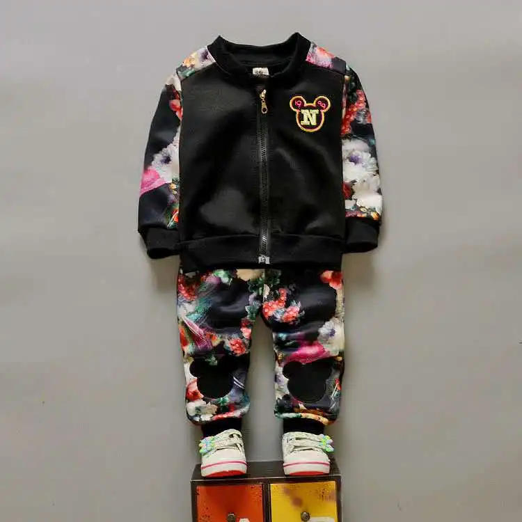 

Chidren Kids Boys Girls Clothing Set Autumn Spring 2 Piece Sets Zipper Coat + Flower Pants Suits Baby Boys Clothes Mickey 2018