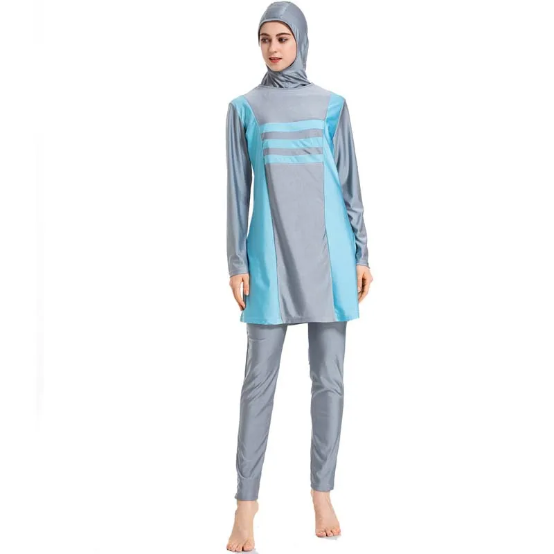 BAILUNMA Burkinis мусульманский купальный костюм для женщин, скромный купальный костюм, исламский купальный костюм с длинным рукавом, полный Чехол, костюм для плавания для женщин - Цвет: Gray