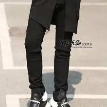 27-44! Новинка мужская одежда личности загрузки вырезать джинсы тенденция искусственного шелка комплект из двух предметов юбка-шорты штаны-шаровары брюки певица костюмы