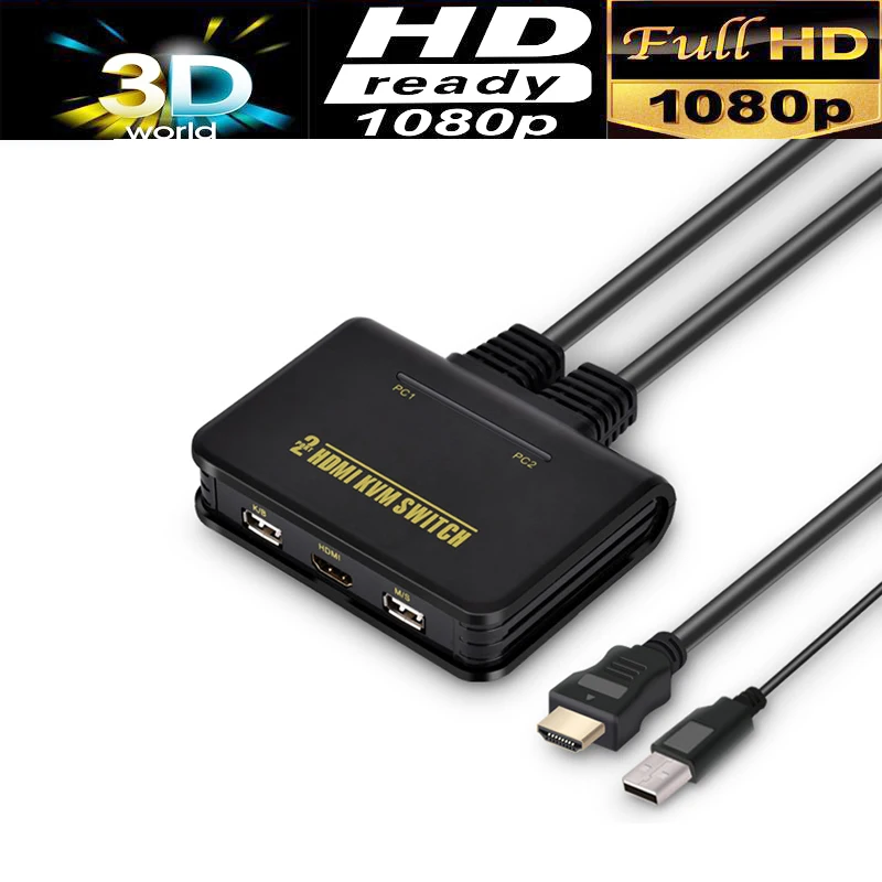 USB HDMI KVM Switch Switcher Dual Port USB 2.0 & HDMI 1.3