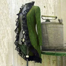 Womens Coat Retro Cardigans Lace Flounce Collar Long Sleeve Patchwork Tops Ladies Party Vintage Coat