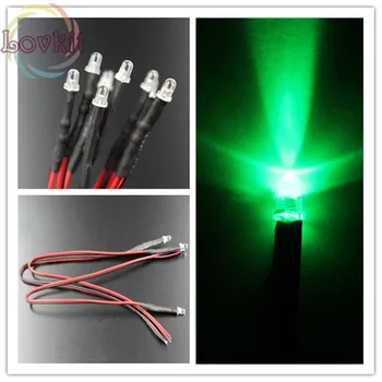

50pcs 3MM 12v Pre-Wired Resistor Round Top LED Green Bright Emitting leds DC 20 CM Pre Wired Diodes Led Lamp DIY Retail Hot SALE