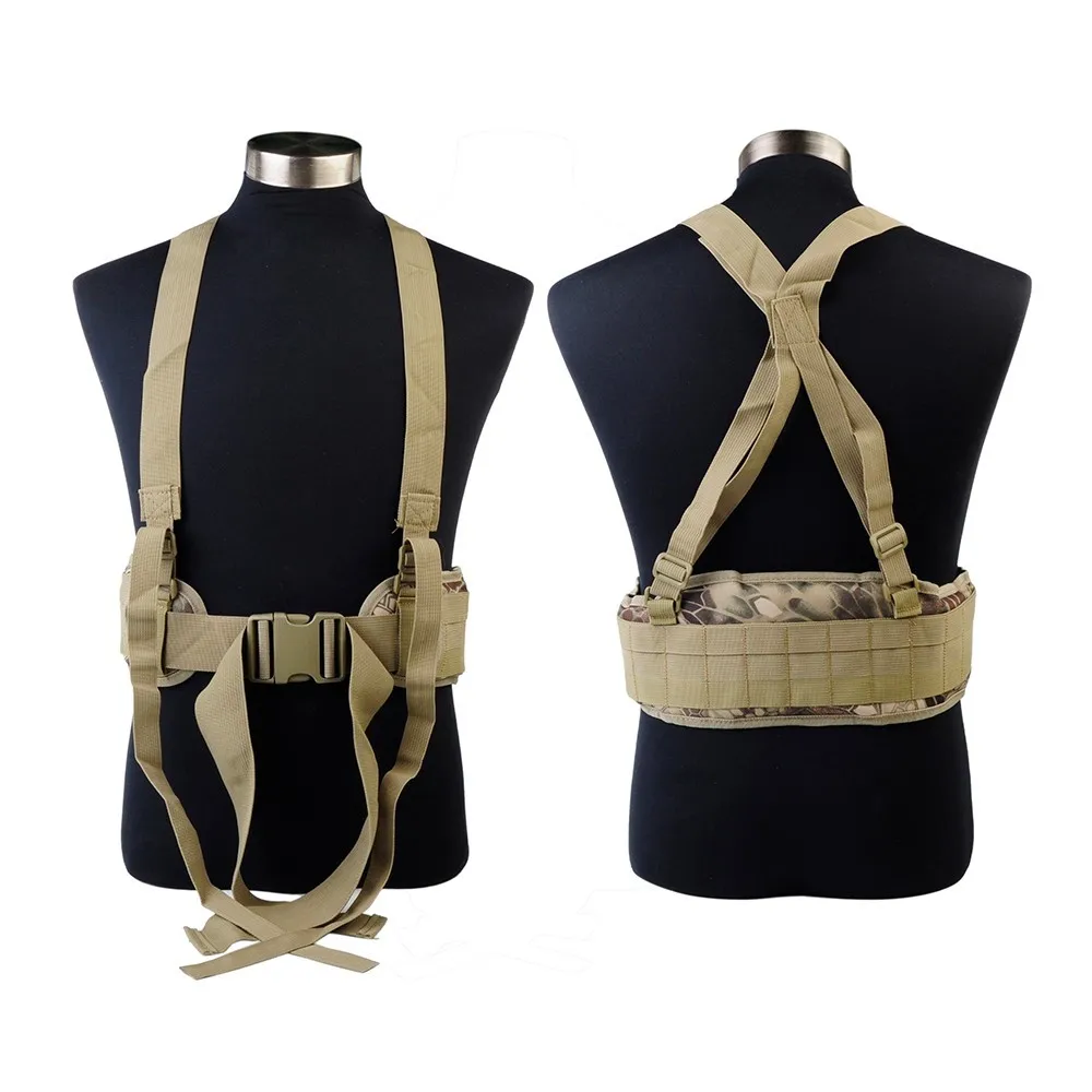 Airsoft Tactical Molle Waist Padded Belt With H shaped Suspender