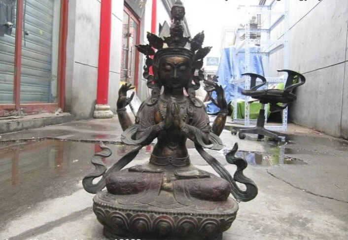 

USPS to USA S3149 24 Tibet Folk Fane Old Bronze painted Four-armed Avalokitesvara Buddha Statue