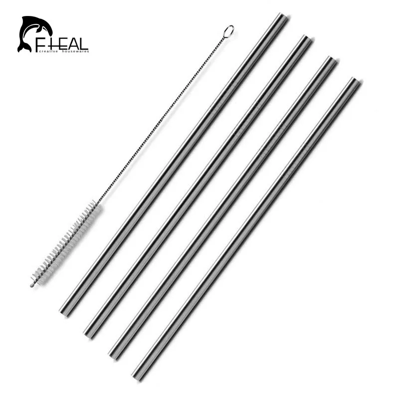 

FHEAL 5pcs/set Reusable Stainless Steel Drinking Straight With Cleaner Brush Bent Tube Eco Friendly Wine Accessories
