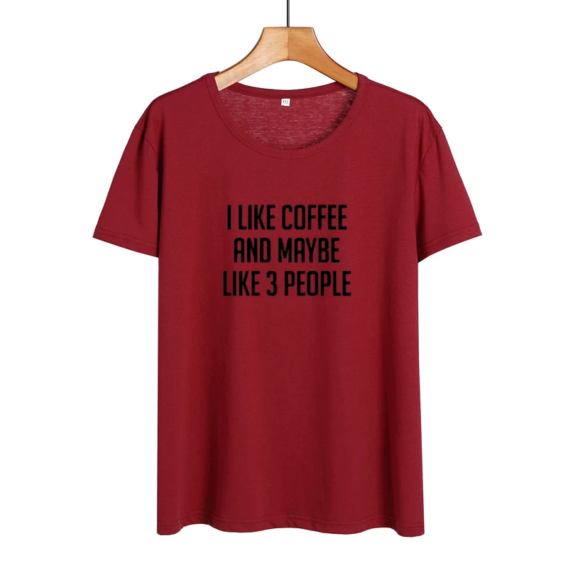 Moda Mujer летняя футболка I Like coffee Tumblr Harajuku coffee Lovers слоган Ulzzang черная белая футболка женская одежда топы - Цвет: wine red-black