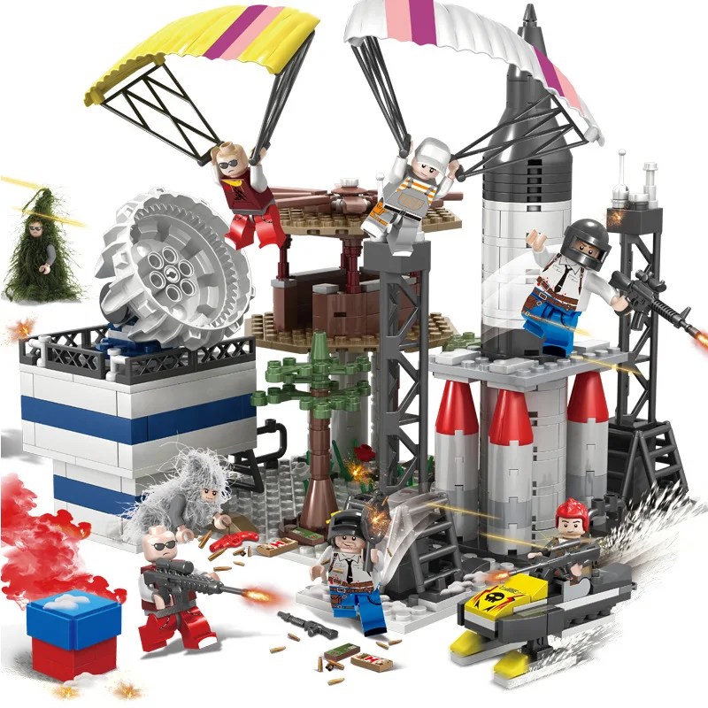 

Military SWAT PUBG Army WW2 Soldier Figure Space Aviation Base Rocket Weapon Parachute Building Blocks Bricks Children Toys