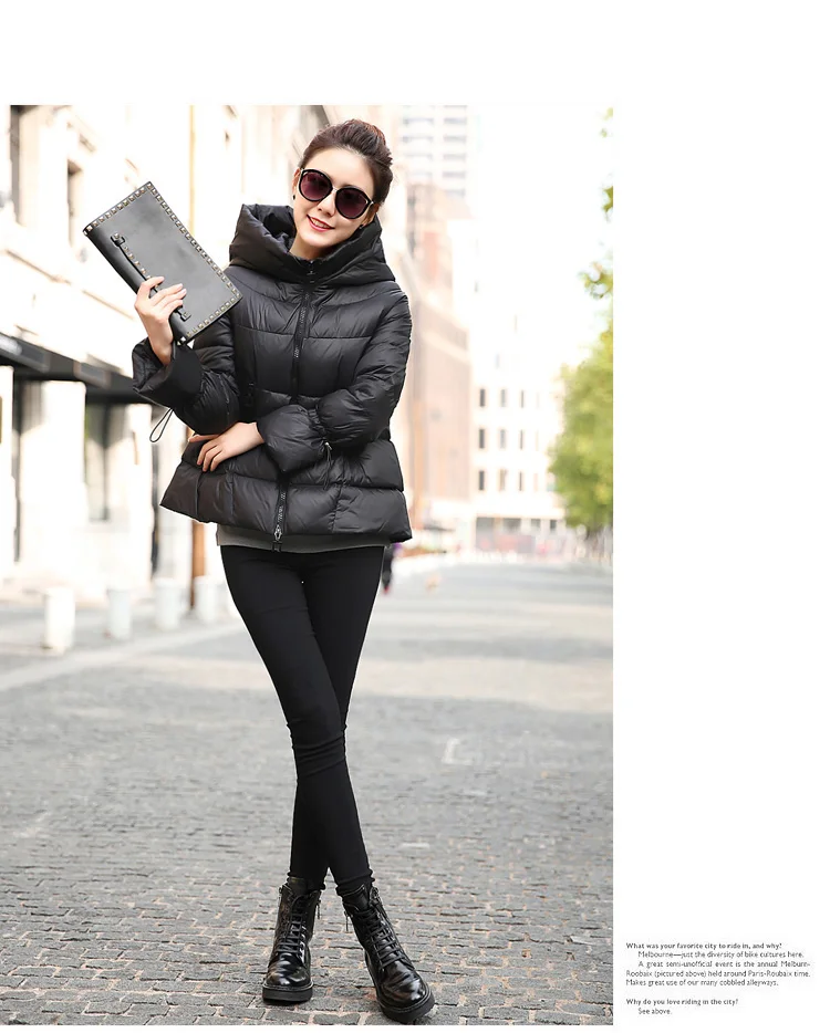 

2018 winter new solid color short down jacket big yards loose women's fashion wild hooded coat quality white duck down