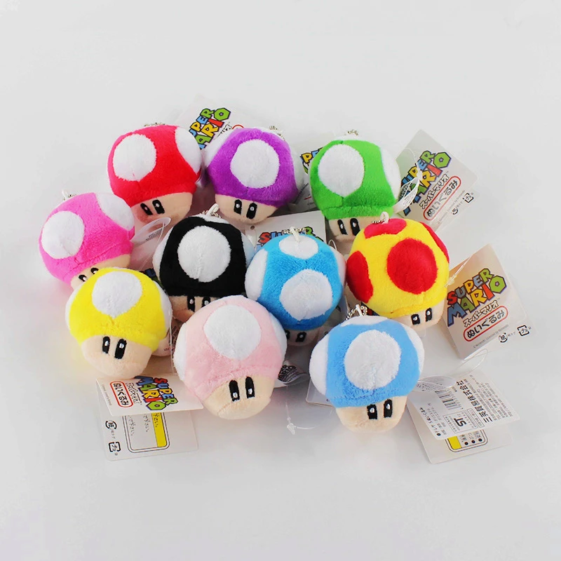 

10pcs/lot 6cm Super Mario Toad Plush Toy 10 Colors Mushroom Stuffed Keychain Pendants