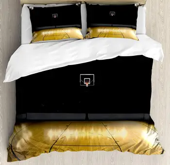 

Duvet Cover Set, Empty Basketball Arena Competition Game Win Champion Success Theme, 4 Piece Bedding Set