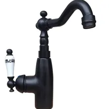 Черная масляная латунная Одиночная Вращающаяся ручка носик кухонный кран для раковины холодной и горячей смесителя asf108