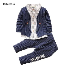 BibiCola/весенне-осенний комплект одежды для мальчиков, комплект одежды из 2 предметов спортивный костюм для маленьких детей, полосатые наряды для маленьких джентльменов Детский костюм