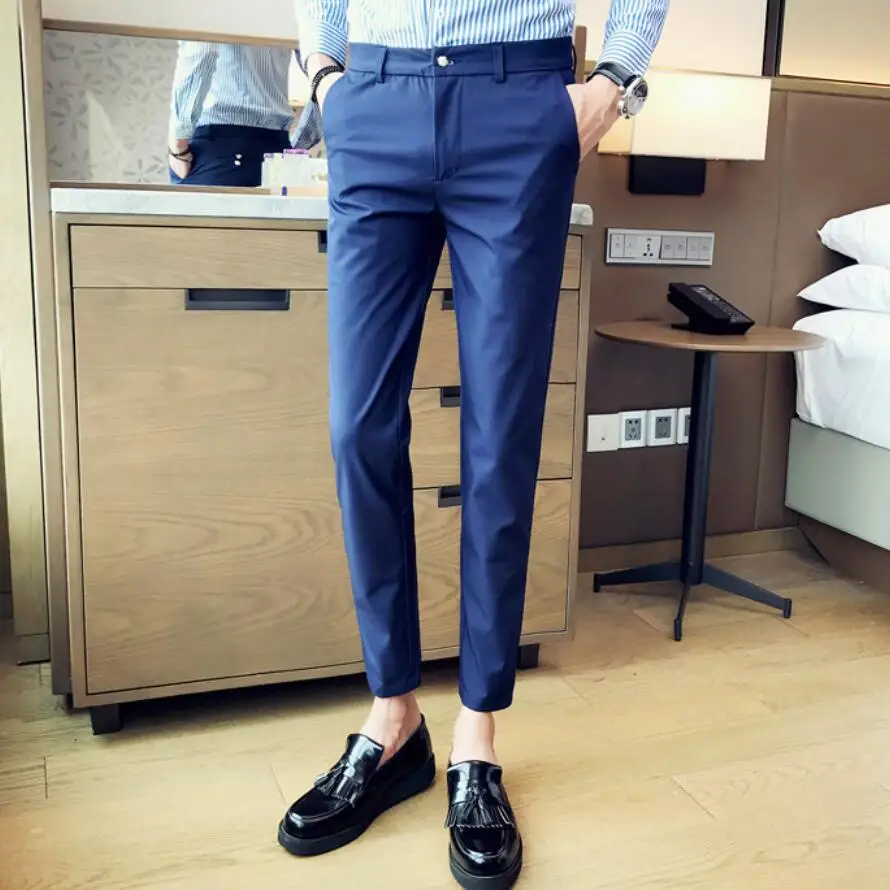 

2019 New Mens Slim Fit Business Dress Pants for Men Suit Pants Ankle Length Men Summer Formal Suit Trousers Plus size 28-38