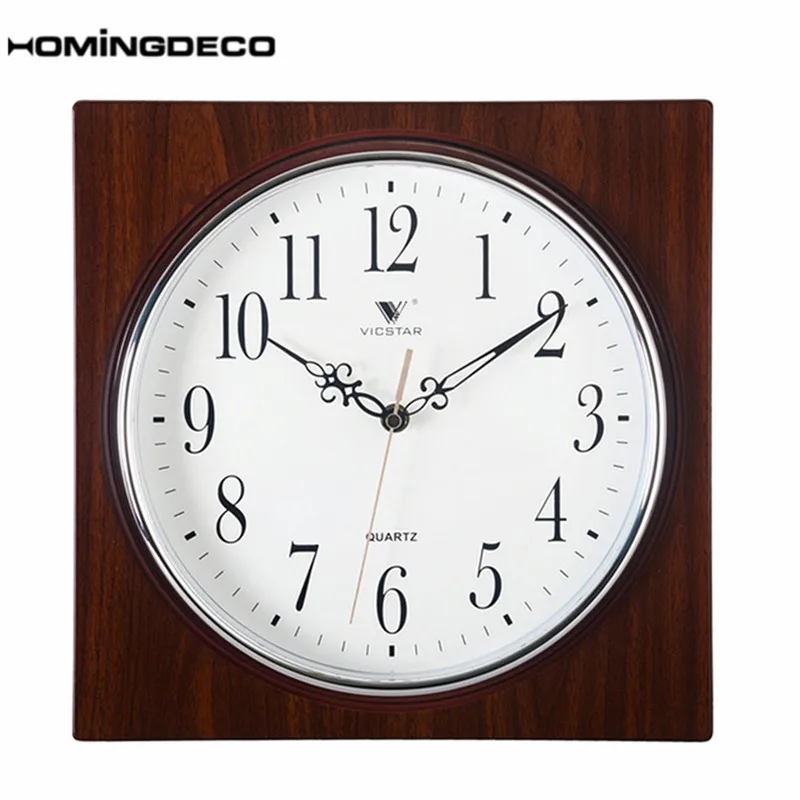 

homingdeco European Retro Style Wall Clock vintage Bedroom Office livingroom Square Mute Quartz Clock Wall Decor Wood Grain