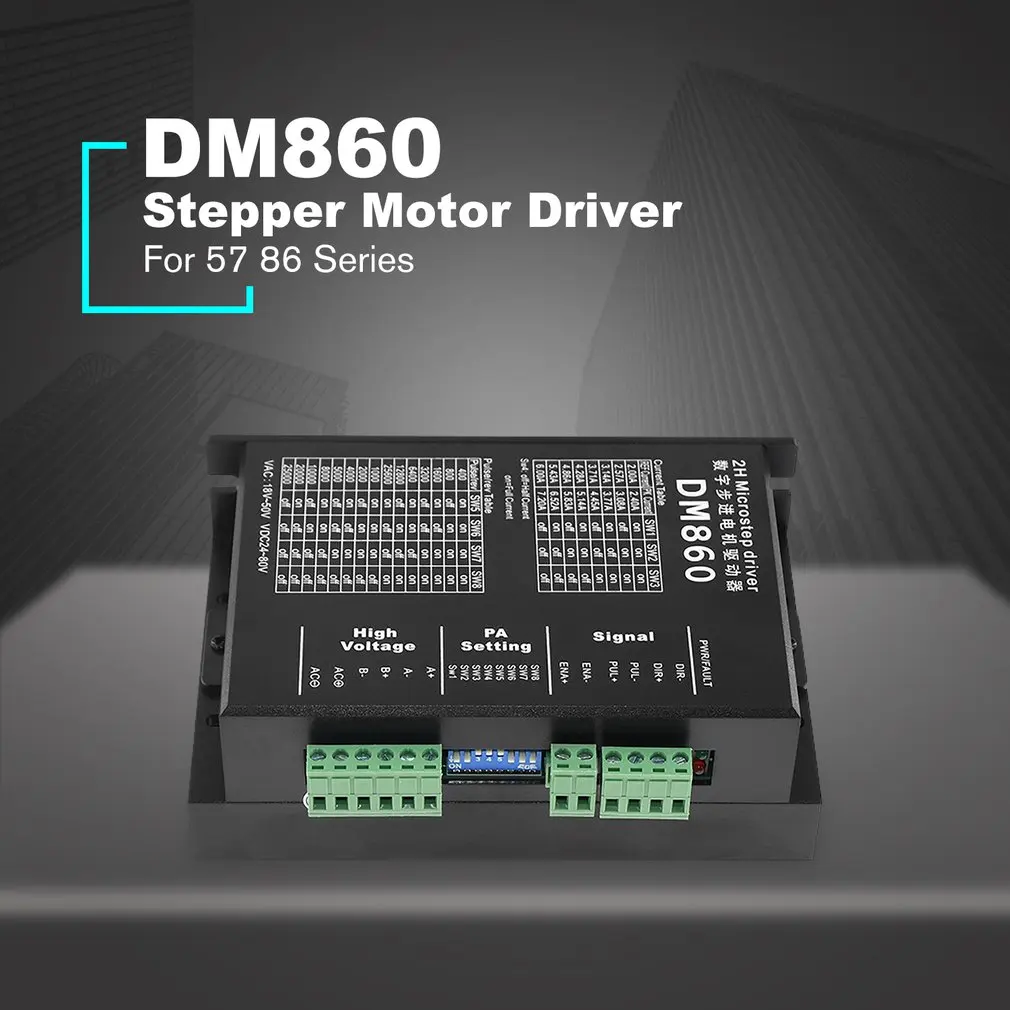 

DM860 Stepper Motor Driver Controller For 57 86 Series Digital Stepper Motor Driver DC 24-80V 2.0A Hybrid Stepper Motor