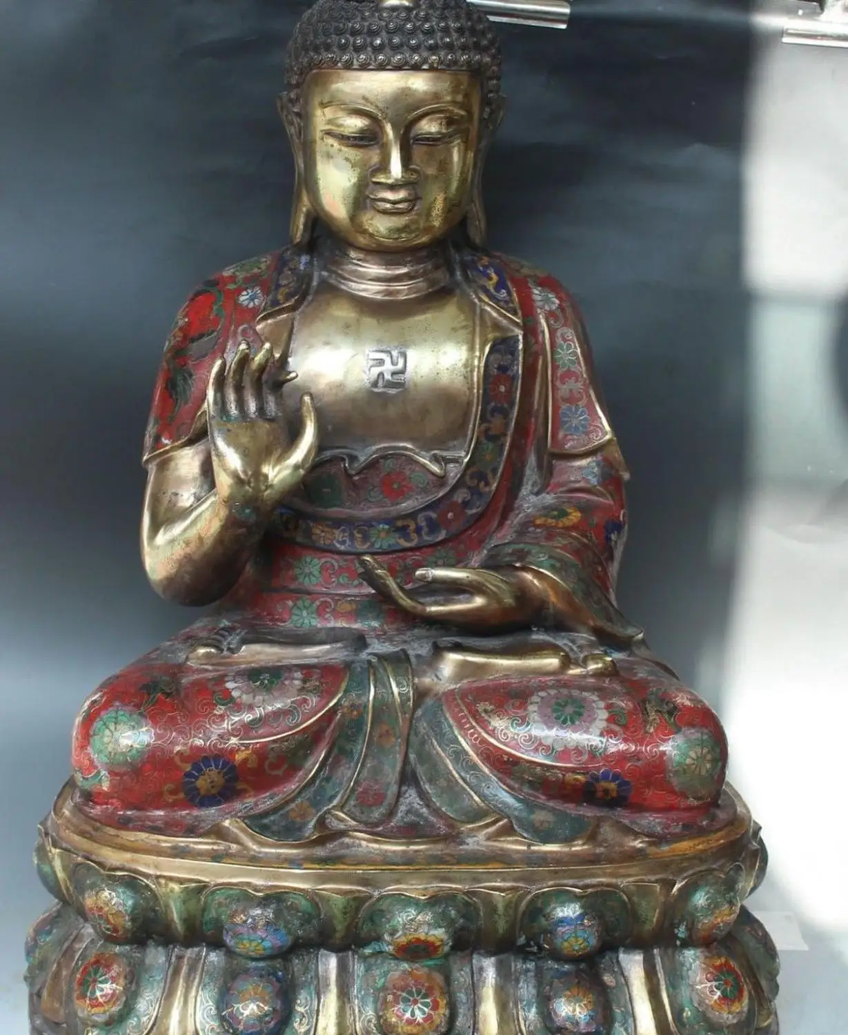 

24" Tibet Cloisonne Enamel Gilt Shakyamuni Sakyamuni Amitabha Buddha Statue